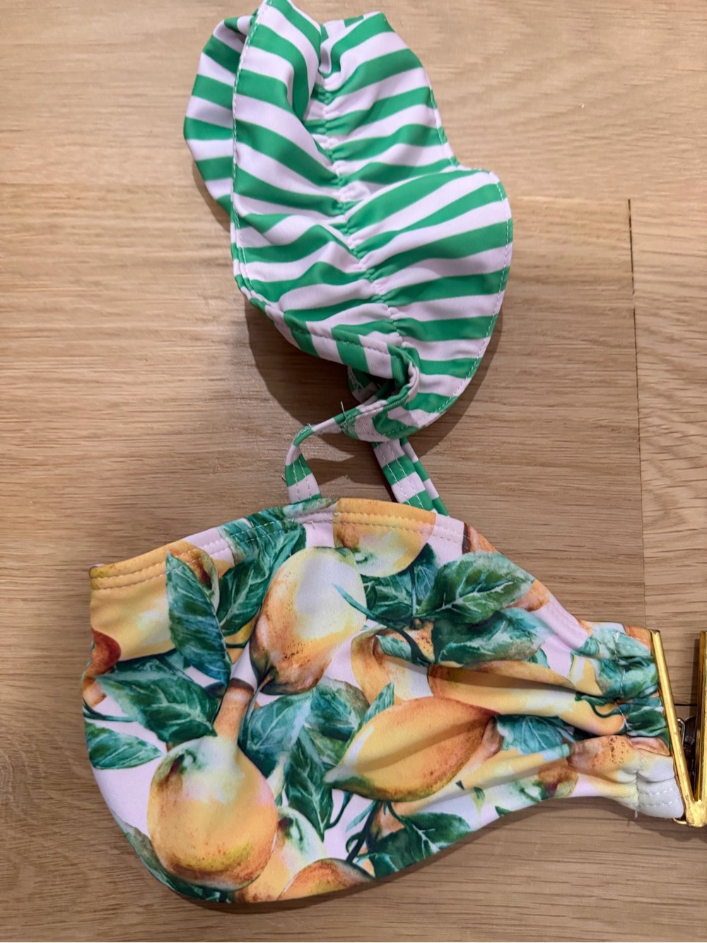 Lemon Print High-Waisted Bikini Set Size M Ruffle Strap Swimwear - Picture 3 of 8